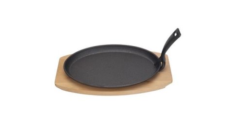 Półmisek żeliwny z drewnianą podstawą i uchwytem, HENDI, czarny, 280x140x(H)30mm Półmisek żeliwny z drewnianą podstawą i uchwytem, HENDI, czarny, 280x140x(H)30mm