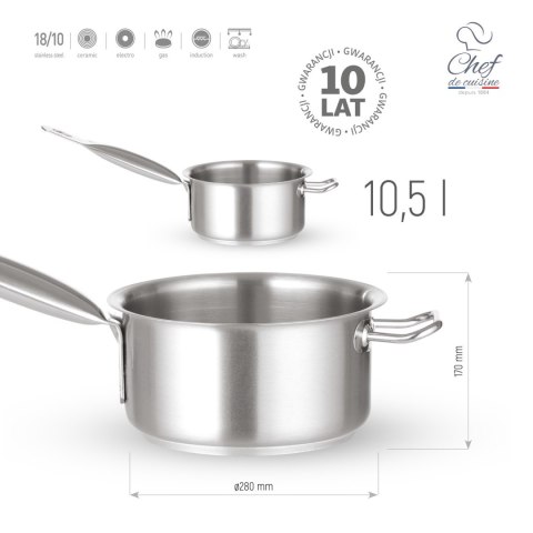 Rondel ze stali nierdzewnej 10,5L z rączką