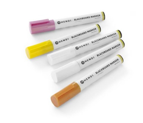 Markery kredowe ścięta końcówka 6mm, żółty, różowy, brązowy, 2 x biały - zestaw 5 szt. Markery kredowe ścięta końcówka 6mm, żółty, różowy, brązowy, 2 x biały - zestaw 5 szt.