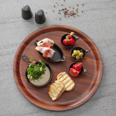 Taca antypoślizgowa okrągła z wysokim rantem Montana, orzech 360x30mm Taca antypoślizgowa okrągła z wysokim rantem Montana, orzech 360x30mm