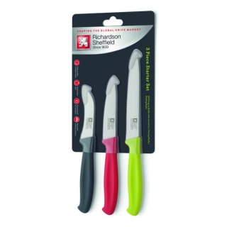 Zestaw 3 noży kuchennych. (obierak szary, obierak czerwony,uniwersalny) HOUSEHOLD KNIVES