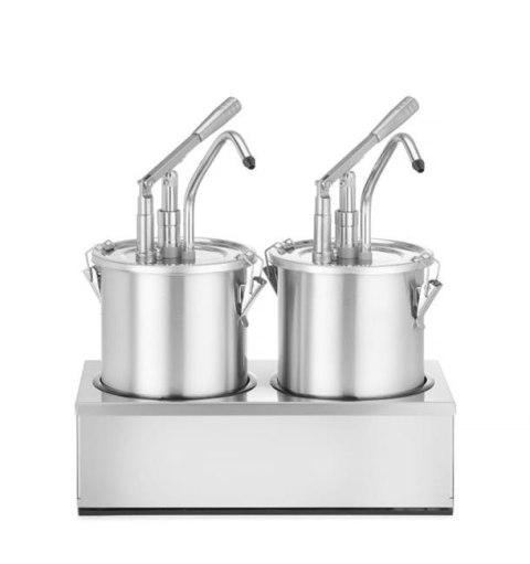 Zestaw: 2 x Pojemnik ze stali nierdzewnej do sosów z dyspenserem i podstawa z adapterem, HENDI, 9L, 400x200x(H)440mm Zestaw: 2 x Pojemnik ze stali nierdzewnej do sosów z dyspenserem i podstawa z adapterem, HENDI, 9L, 400x200x(H)440mm
